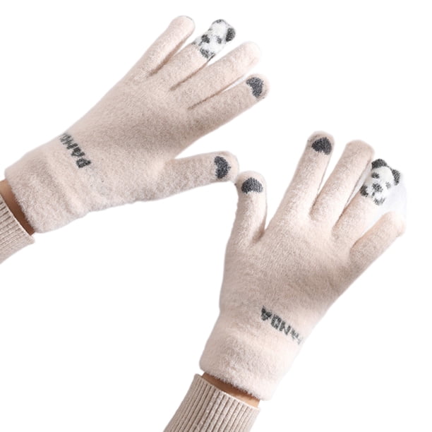Guantes de lana de alpaca tejidos con pantalla táctil para mujer, otoño e invierno, cálidos, anticongelantes, forrados con vellón, gruesos y de dedos completos.