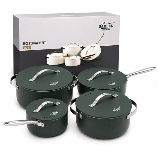 Wakeshome - Juego De Ollas Anti Adherente Bateria De Cocina 8 Piezas Verde