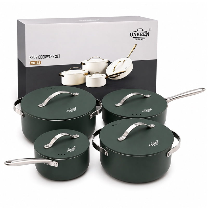 Wakeshome - Juego De Ollas Anti Adherente Bateria De Cocina 8 Piezas Verde