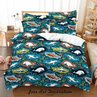 Milsleep - 3D Dibujos Animados Dibujado A Mano Colorido Océano Ballena Tiburón Pez Funda De Edredón Set Ropa De Cama