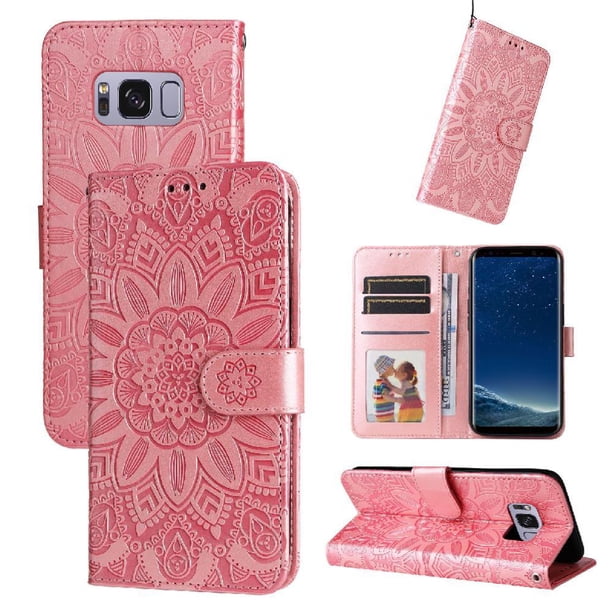 Funda tipo cartera FOXDOCK para Samsung Galaxy S8 , diseño girasol en relieve, cuero PU, cierre magnético, soporte y tarjetero