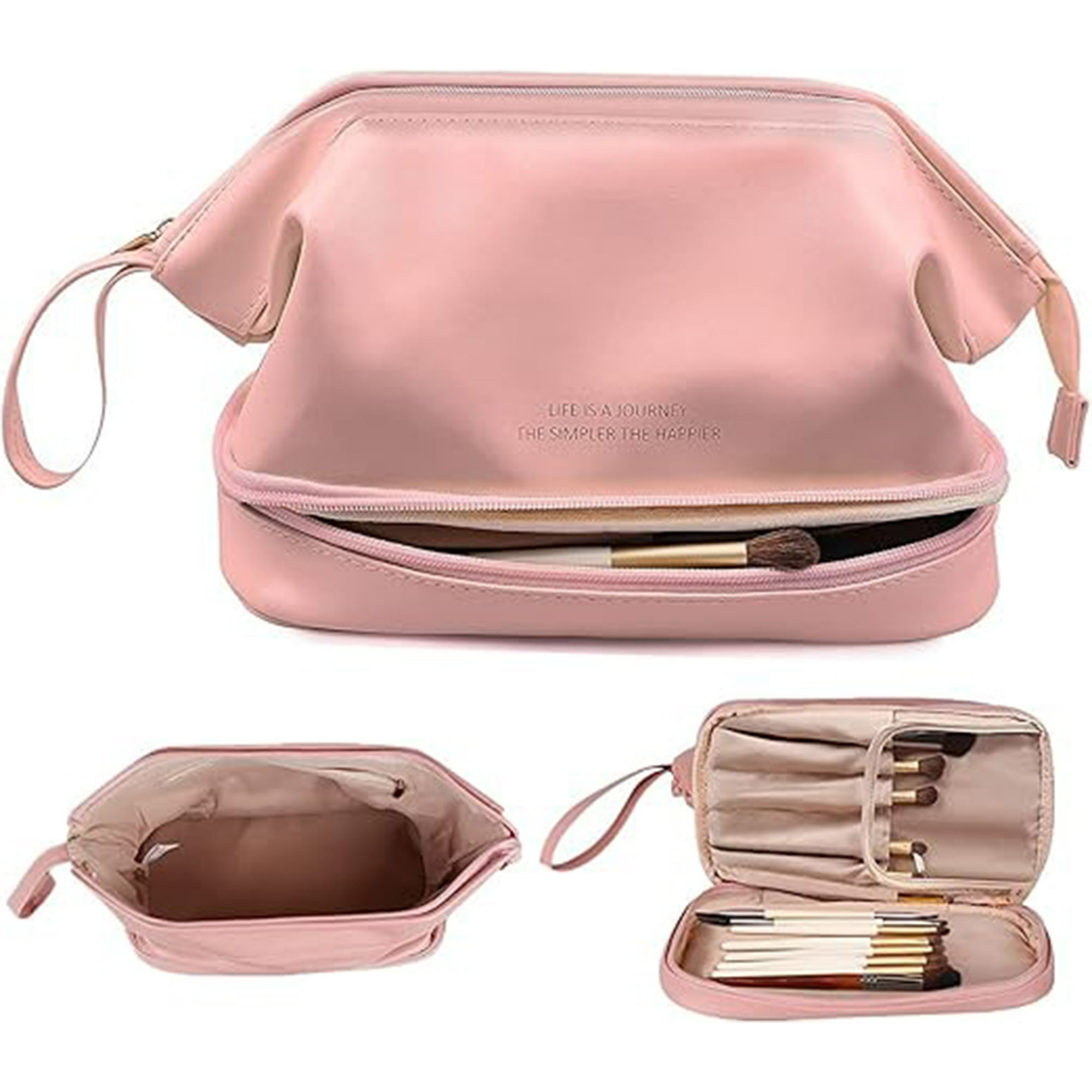 Veatool - Bolsa De Maquillaje De Gran Capacidad, Diseño De Doble Capa, Mango Cómodo, Bolsa De Maquillaje De Viaje Para Mujeres, Bolsa De Maquillaje Portátil, Uso Multifuncional