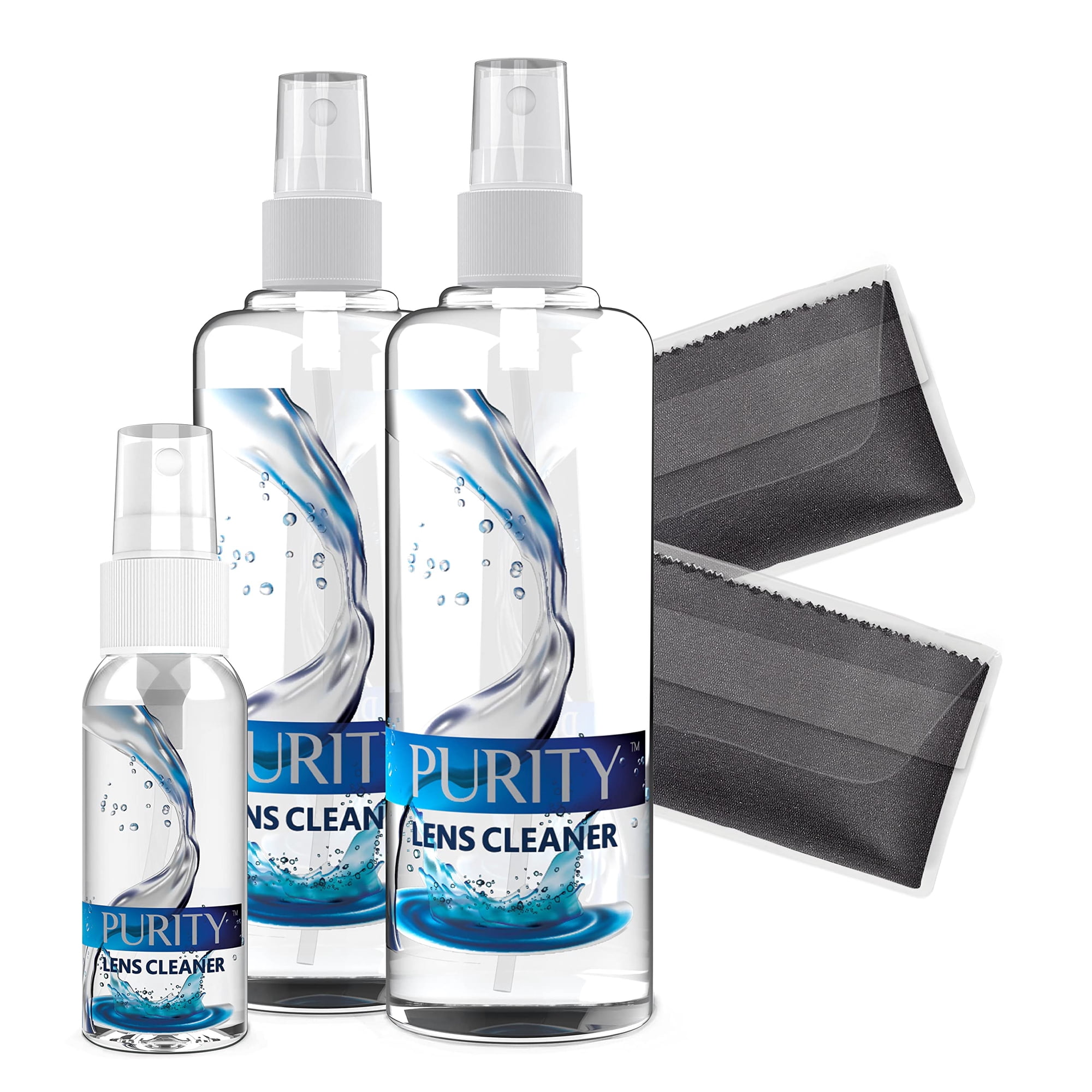 Purity Lens Cleaner - Kit Limpiador De Lentes Purity 240 Ml X 2 Y 60 Ml X 1 Con 2 Paños