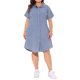 thumbnail image 1 of Vestido de mezclilla para mujer de talla grande Agnes Orinda con cuello de solapa, mangas cortas, botones, dobladillo curvado, casual, línea A, midi con bolsillos 1X azul claro, 1 of 8