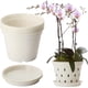 thumbnail image 1 of Paquete de 5 macetas de plástico para orquídeas de 5,6 pulgadas, con agujeros y platillos, para interiores y exteriores, color blanco, 1 of 7