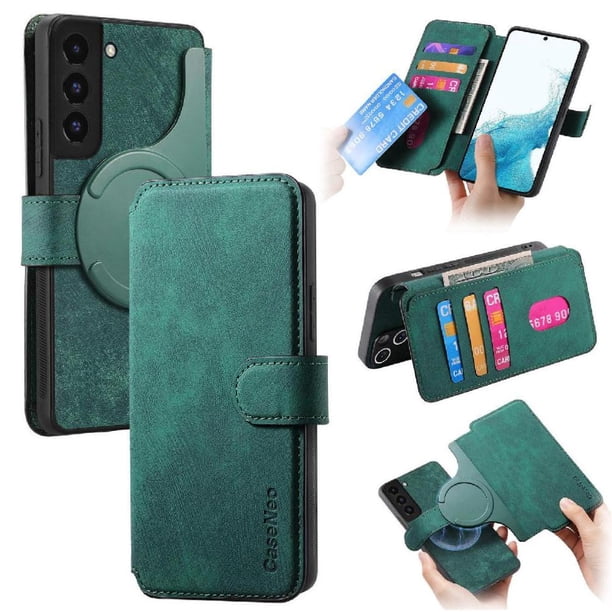Funda Billetera Magnética para Samsung Galaxy S22 Soporte Tarjetas Desmontable Verde