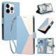 thumbnail image 2 of Cartera Plegable para iPhone 15 Pro Max, PU Tricolor con Ranuras, Azul Claro, 2 of 6
