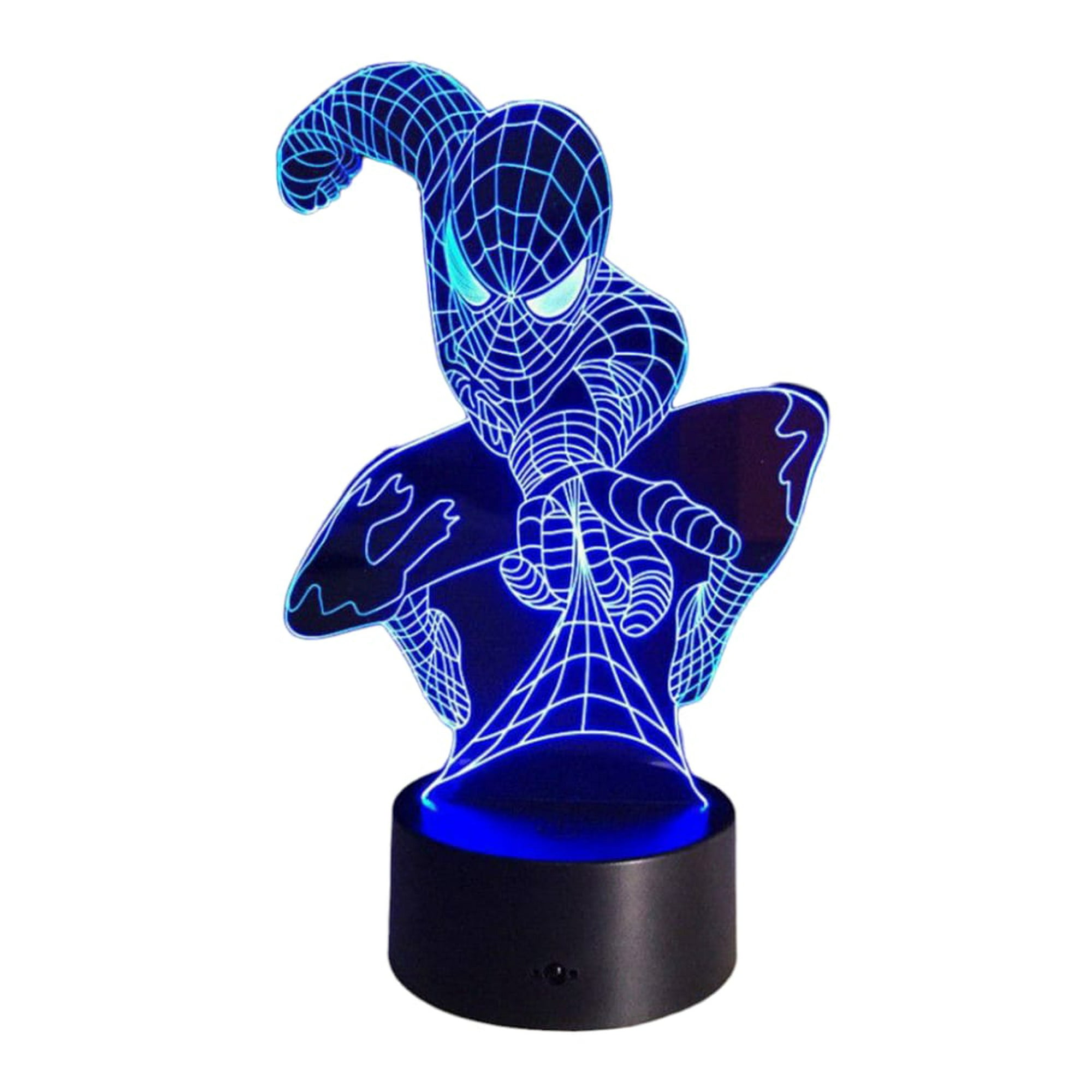 Lelumania - Lampara Ilusion 3d Spiderman De 7 Colores, Base Touch
