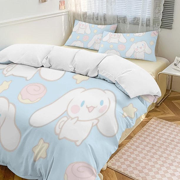 Cinnamoroll Quilt Set Thicken Soft 3 Pieces Bedding Set All Season Duvet Cove with 2 Pillowcases for Adult Women Girls Teens Home Room Decor