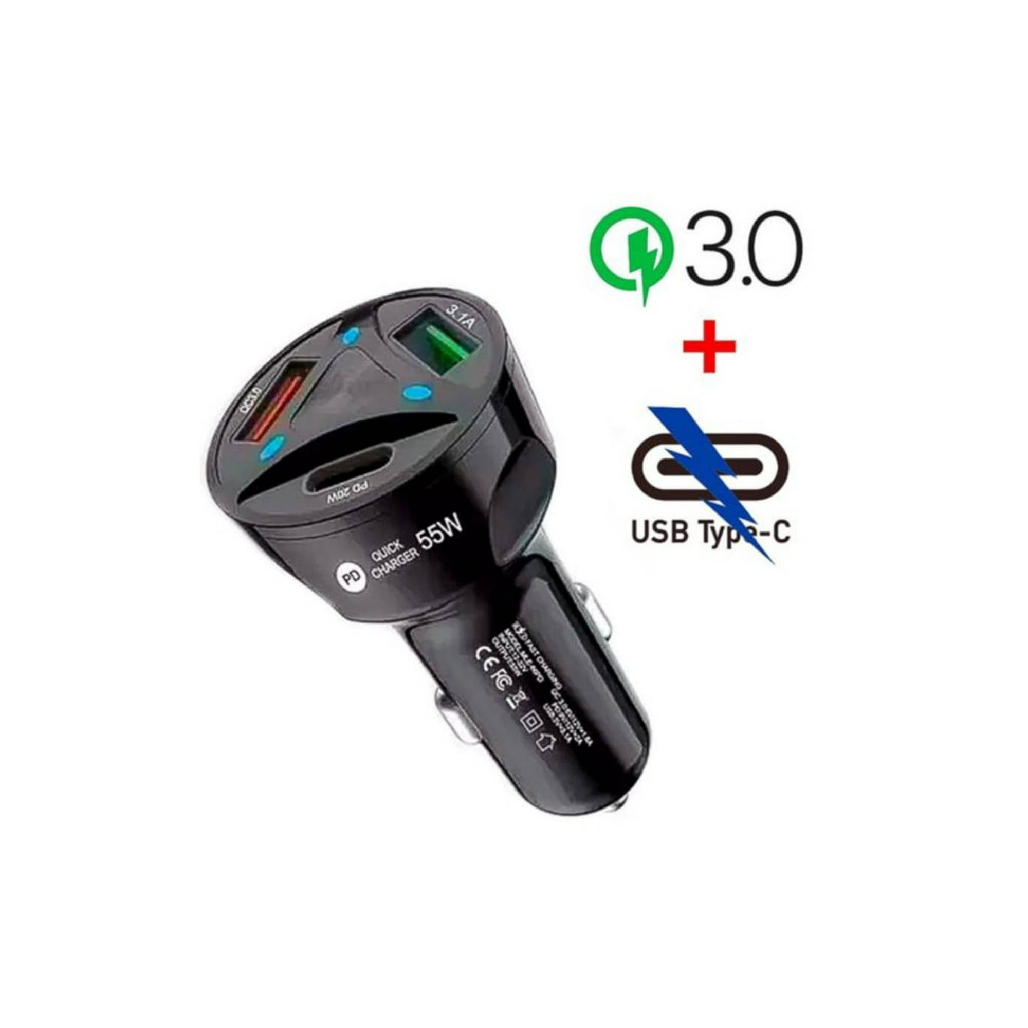 Mundo Accesorios - Cargador Para Autos 2 Usb Y Tipo C 3.0 Carga Rapida