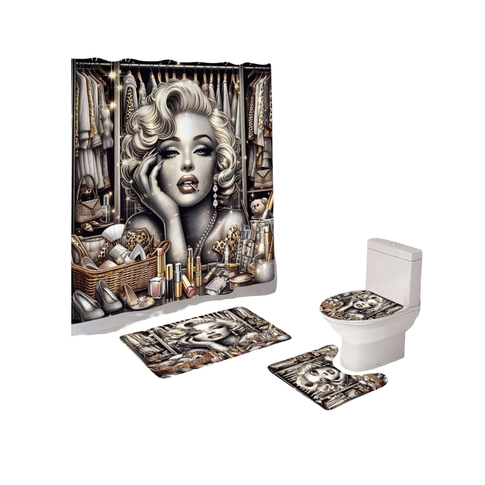 Mylhogar - Set De Baño 5 Piezas Cortina Mas Alfombras Mas Forro De Ducha