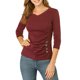 thumbnail image 1 of INSPIRE CHIC Blusa Fruncida con Botones Decorativos en el Cuello en V de Manga 3/4 para Mujer, Top de Punto Sólido para Regreso a Clases, Burdeos 3XL, 1 of 7