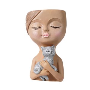 Magideal - Maceta De Cabeza De Resina Para Flores Con Orificio De Drenaje, Maceta Para Plantas De Flores Para Hombre, Familia, Plantas De Interior Y Exterior, Gato Negro