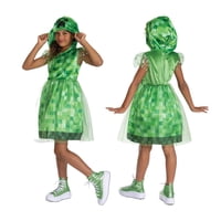 Disfraz De Vestido Creeper De Minecraft Para Niñas Talla 7-8 Con Capucha