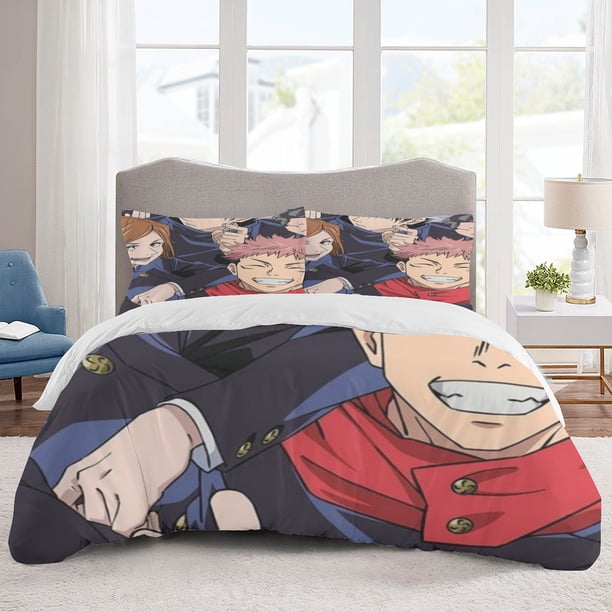 Jujutsu Kaisen Bedding Sets Cartoon Duvet Cover Lightweight 3 Piece Bet Sets for Kids Boys Girls