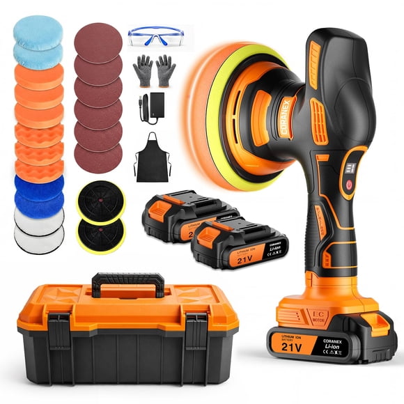 Kit Pulidor de Autos Inalámbrico CORANEX de 8 Velocidades | Larga Duración | Kit Completo de 28 Piezas | Estuche Rígido | Para Encerado, Pulido y Eliminación de Rayones | Ideal para Autos, RV y Botes