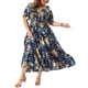 thumbnail image 1 of GRACE & GRANDEUR Vestido Maxi Floral para Mujer Talla Grande Cuello Cuadrado Manga Abullonada Cintura Fruncida Boho Vestido de Verano 4X Azul Marino, 1 of 8