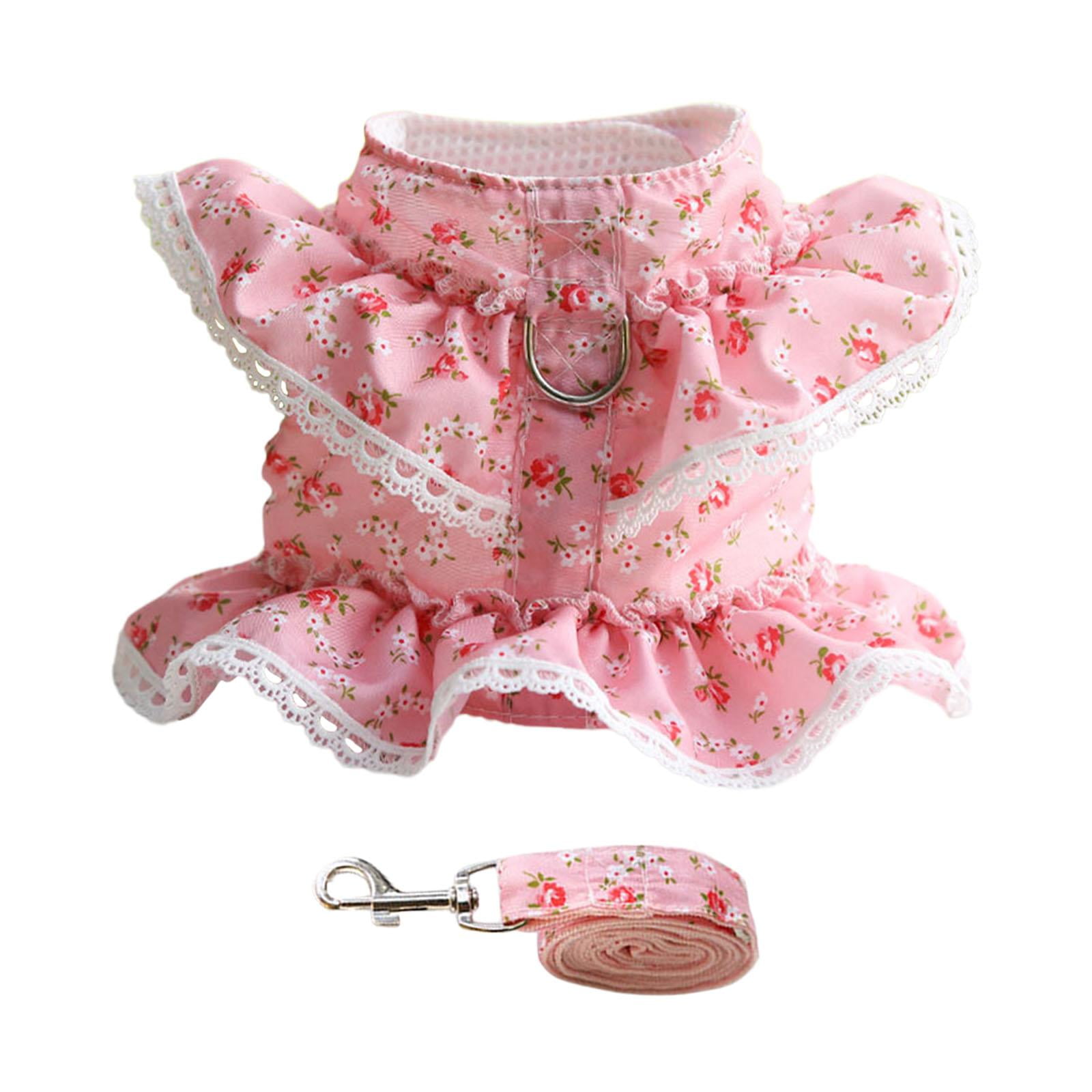 Magideal - Arnés Con Correa Para Perro Con Diseño De Flores, Arnés Para Gato, Ropa Transpirable Para Cachorros Y Niñas, Chaleco Para Perros, Arnés Para Mascotas,