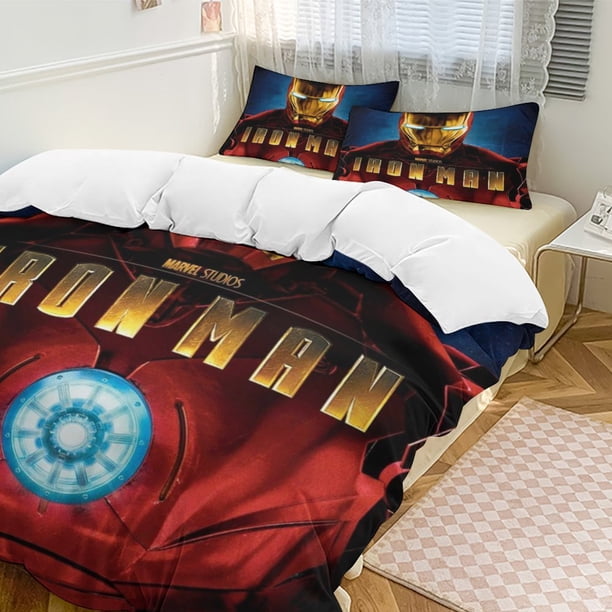 Iron Man Bedding Comforter Sets 3-Piece Bedding Set Soft Warm Bed Set for Bedroom All Season