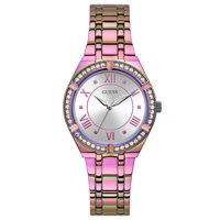 Reloj Guess Para Mujer, Caja Morada De 36 Mm, Esfera Plateada Con Pulsera