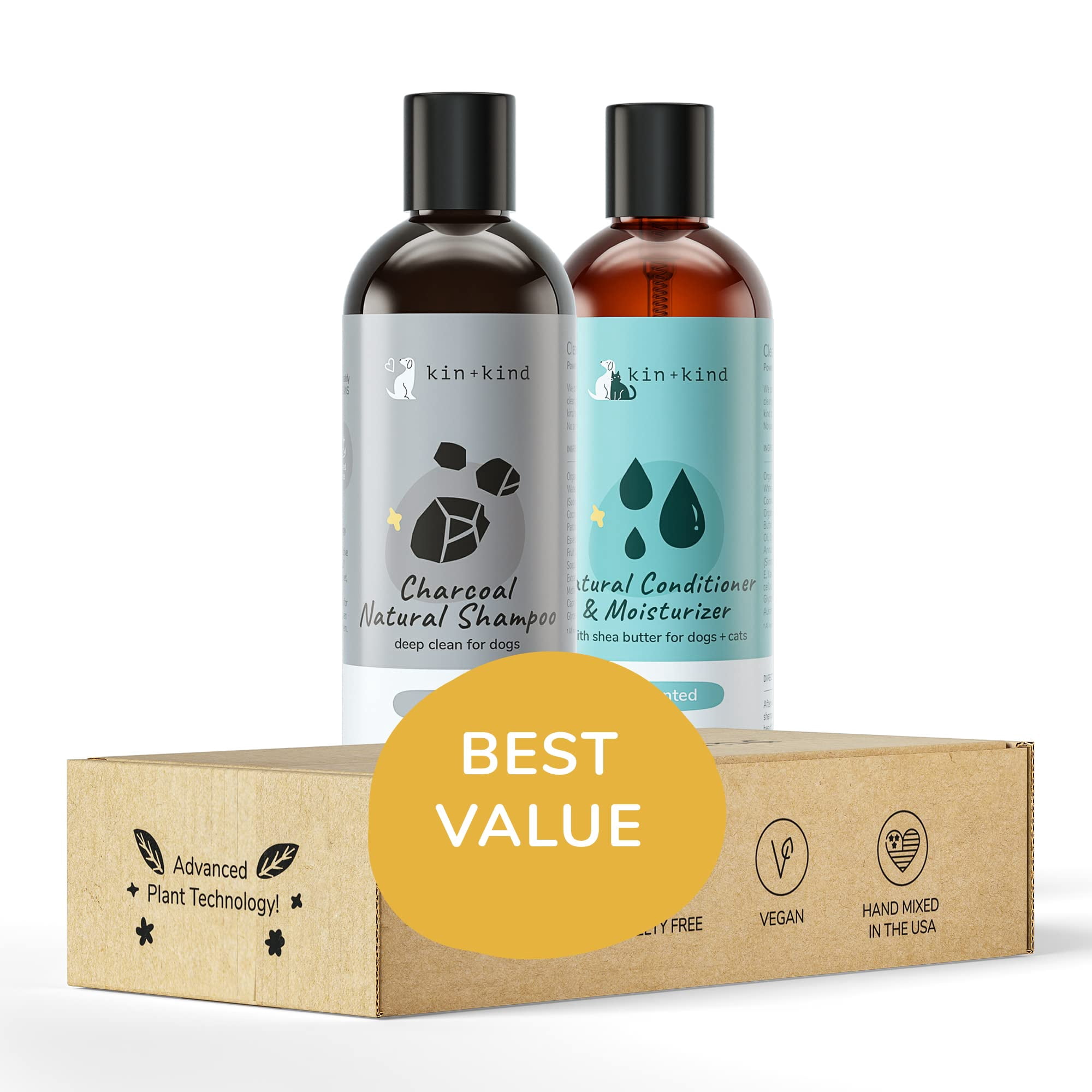 Set De Shampoo Y Acondicionador Para Mascotas Kin+kind Carbón Y Manteca De Karité
