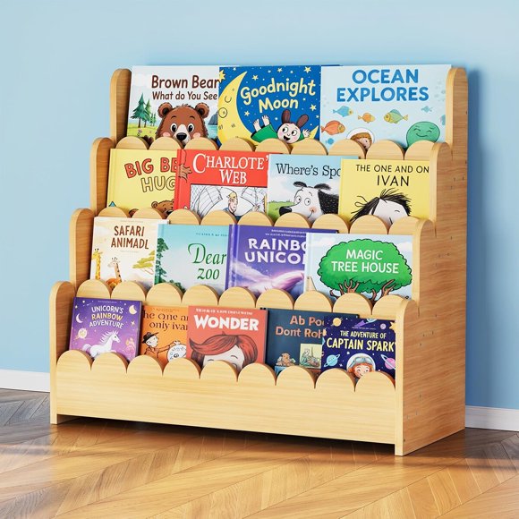 SpaceAid 4Tier Scalloped Bookshelf, Montessori Bookcase for