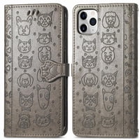 Funda Cartera Foxdock Para Iphone 11 Pro , Flip Pu Con Relieve De Gatos Y Perros, Tarjetero Y Soporte