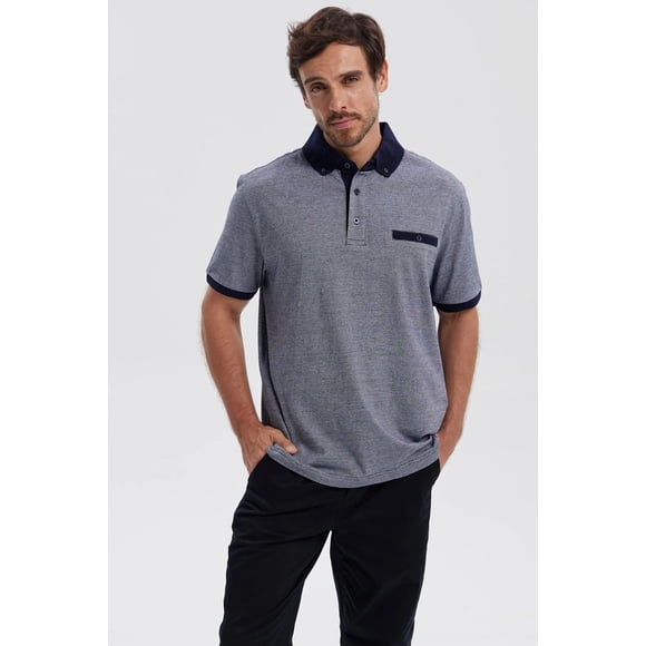 Polera Hombre Botón Gris