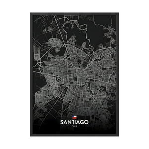 Creango - Cuadro Poster Enmarcado Mapa De Santiago De Chile Decorativo