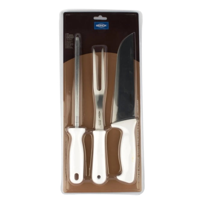 Brinox - Set De Cuchillos 3 Piezas Mango Blanco Polipropileno