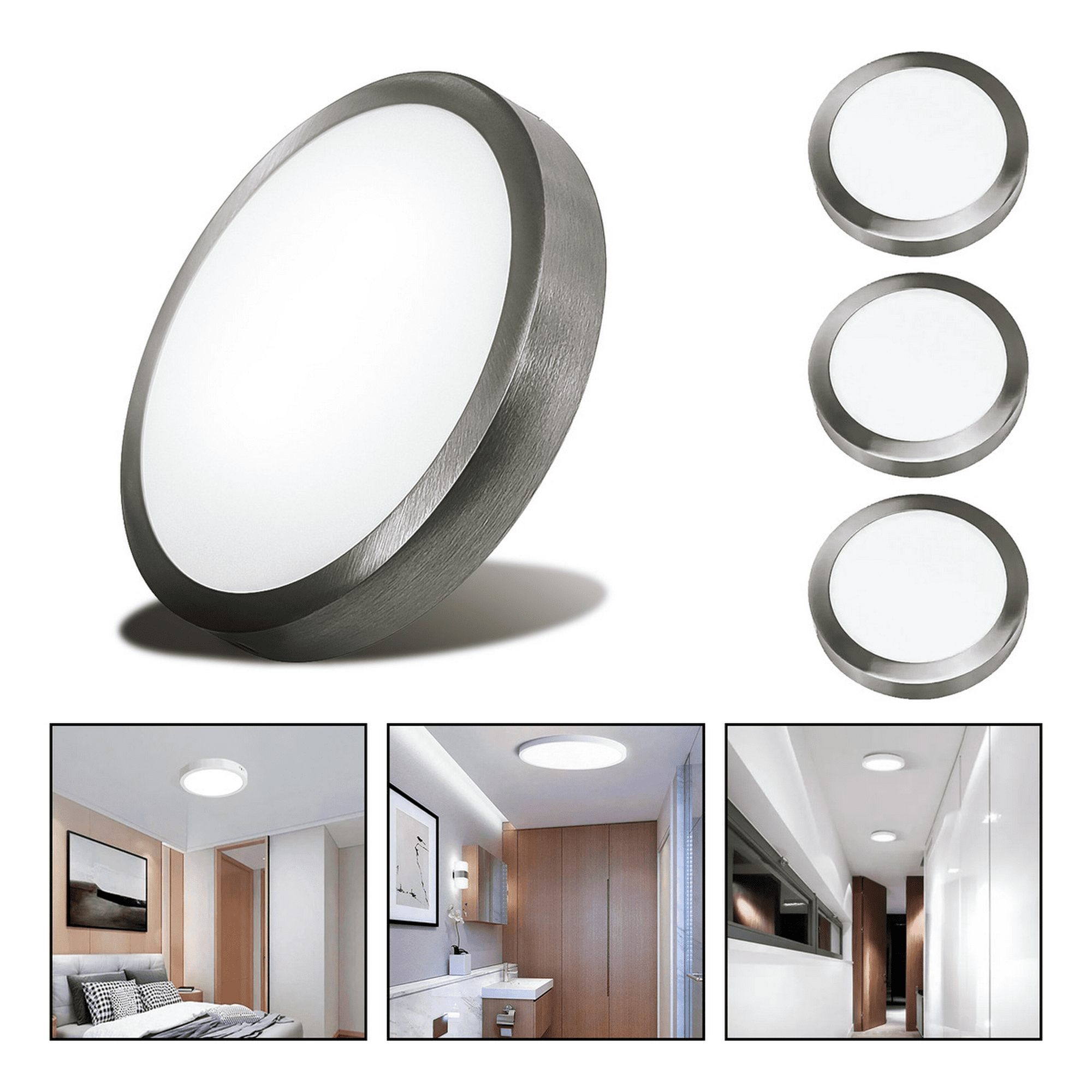 Genérico - 3 Foco Plafon Led Redondo Sobrepuesto 24w Luz Fria Niquel