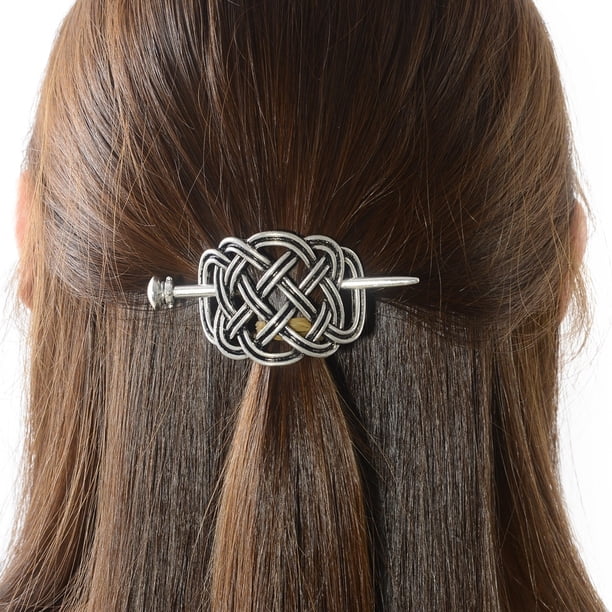 Viking Celtic Hair Clips - Silver Knotted Hairpin for Ladies & Women