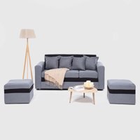 Almore - Sofa Paris 2 Pouf Gris Negro