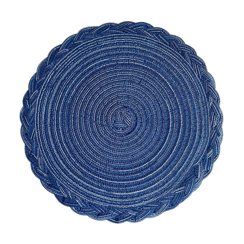 Xmhytop Juego De 6 Manteletes Redondos Individuales De 18cm, Borde Trenzado Decorativo, Lavable, Mezcla De Algodón Y Poliéster, Estilo A, Azul