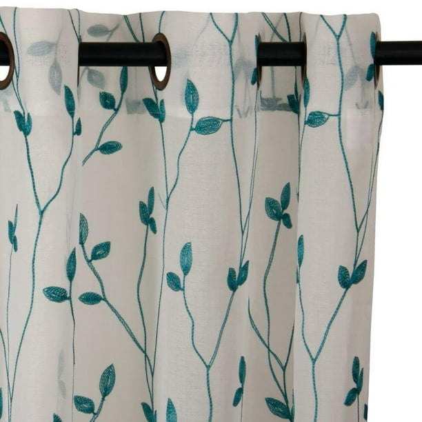 Set 2 Cortinas Velo Bordado Teresita 1.40 X 2.25 turquesa