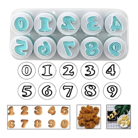 Genérico - Set 10 Moldes Fondant Numeros Cortador Con Pulsador Numeros