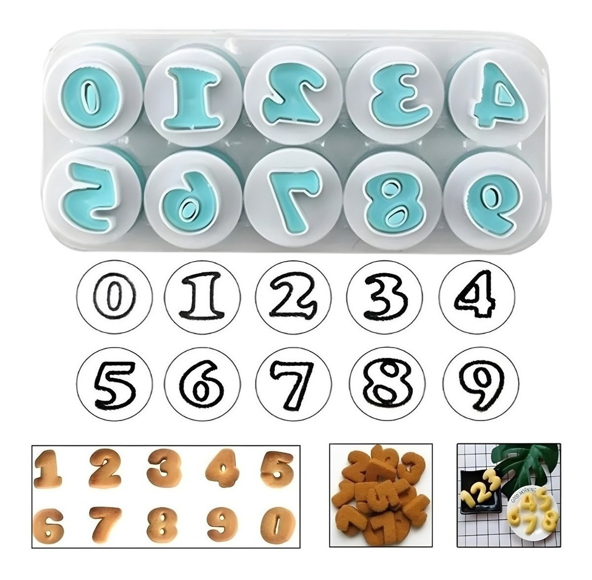 Genérico - Set 10 Moldes Fondant Numeros Cortador Con Pulsador Numeros