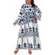 thumbnail image 2 of Vestidos de Halloween para Mujeres de Talla Grande de Agnes Orinda Vestido Bohemio Patrón Geométrico Flowy Botón Manga Larga Acampanada con Volantes Casual de Otoño Línea A Maxi 1X Azul Marino, 2 of 6