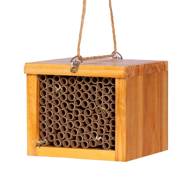 Casa para abejas solitarias POLLIBEE con recubrimiento de cera, hotel de madera para abejas