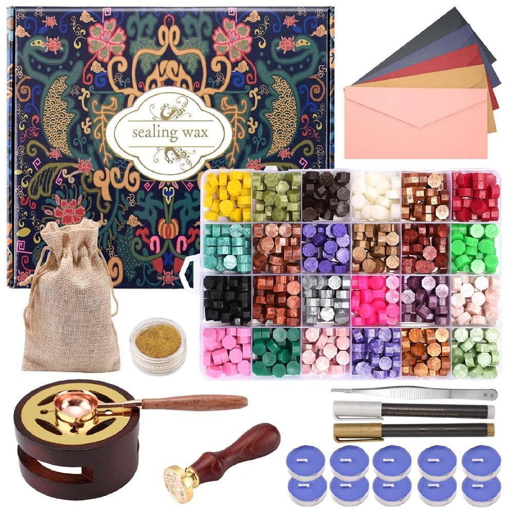 Chuhuayuan - Kit De Sellos De Cera 24 Colores Con 624 Cuentas