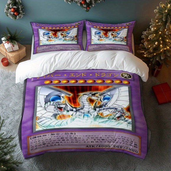 3pcs D-M Card Game Ultimate Dragon Print Bedding Set Includes Comforter + 2 Pillowcases