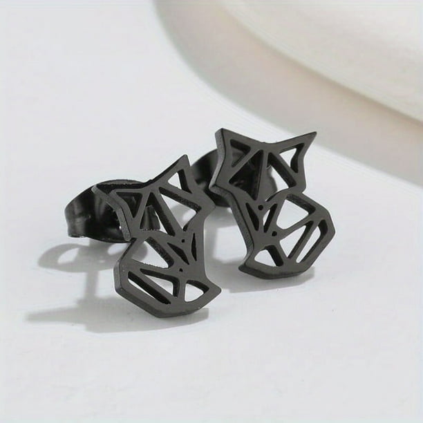 1pair Cute Origami Cat Stud Earrings For Men, Stainless Steel Kitten Earings, Animal Children Accessories
