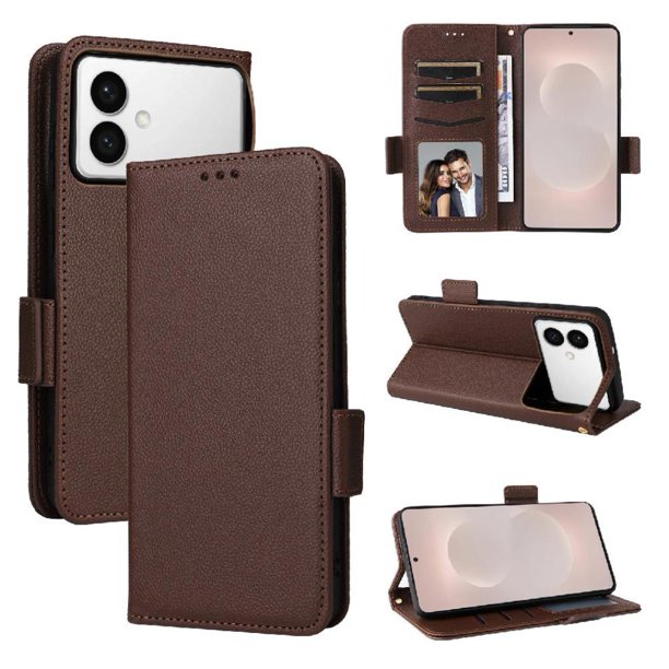 Funda Cartera para Samsung Galaxy S26 Edge Tapa Flip con Ranuras y Soporte Marrón
