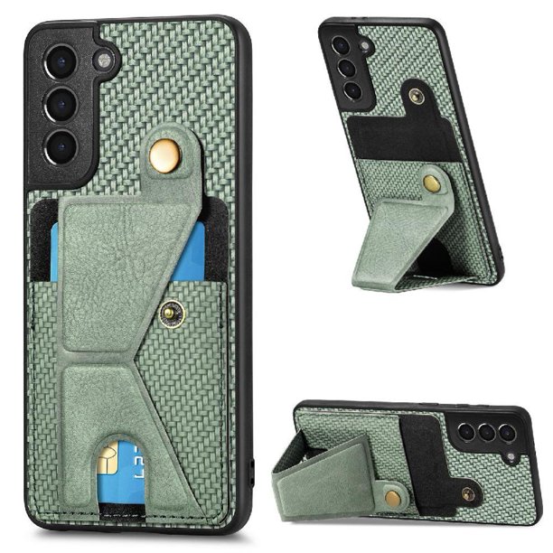 Funda Resistente para Samsung Galaxy S21 con Tarjetero y Soporte, Diseño Magnético Verde
