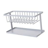 Magideal - Soporte De Esponja De Cocina, Escurridor De Esponja, Organizador De Carrito De Almacenamiento De Baño Con Bandeja De Drenaje Para Encimera, Fregadero Gris