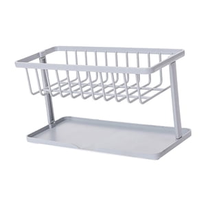 Magideal - Soporte De Esponja De Cocina, Escurridor De Esponja, Organizador De Carrito De Almacenamiento De Baño Con Bandeja De Drenaje Para Encimera, Fregadero Gris