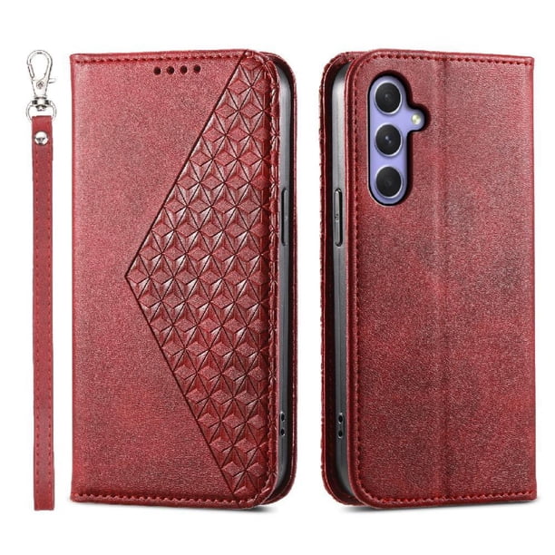 Funda Flip FOXDOCK para Samsung Galaxy A55 , Estilo Billetera con Diseño Rombo, Correa de Mano y Soporte, Uso Diario