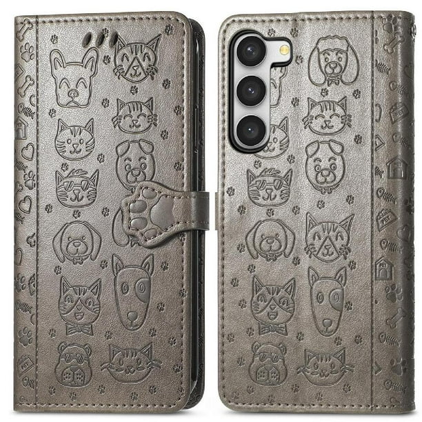 Funda Cartera FOXDOCK para Samsung Galaxy S23 Plus , Flip PU con Relieve de Gatos y Perros, Tarjetero y Soporte