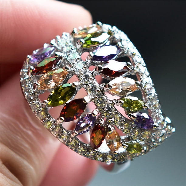 Elegant Cluster Ring Marquise Cut Water Drop Shaped Zircon 18k Gold Plated Anniversary Birthday Gift For Female Evening Party Decor