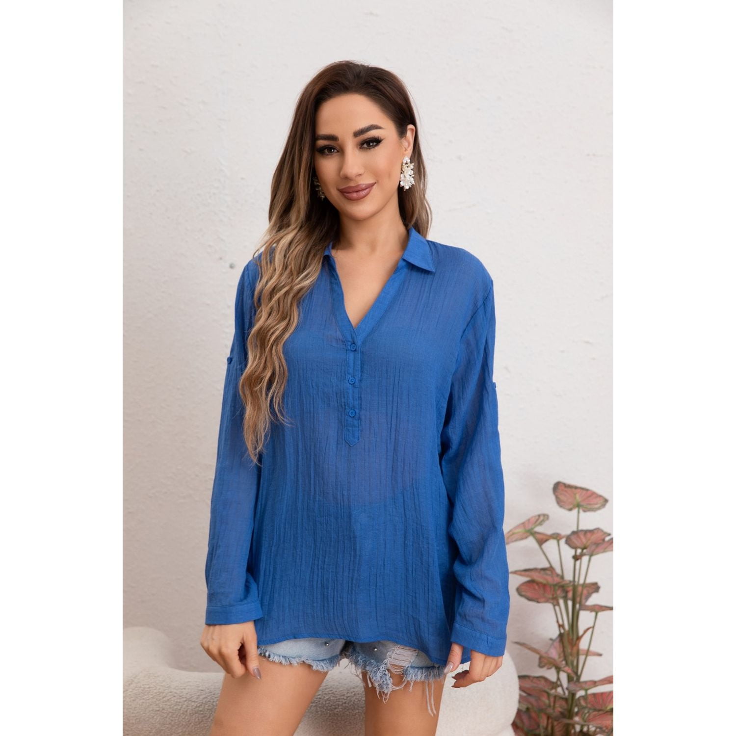 Likeshop - Blusa Mujer Lino Algodón Premium Liviana Botones Tendencia 8054